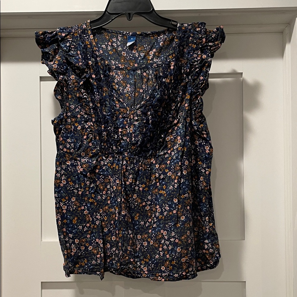 Old Navy Navy Floral Ruffle Blouse - size M